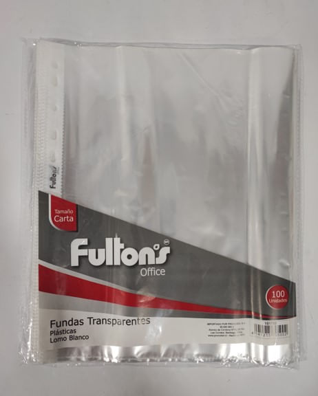 Funda Para Archivo Carta Transparente Ribete Blanco 100 un Fultons