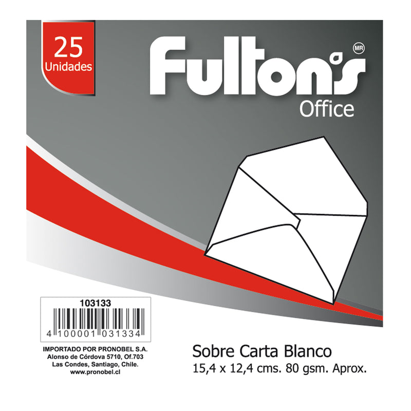 Sobre 154 X 125 Mm Carta Blanco 80 Gramos Fultons