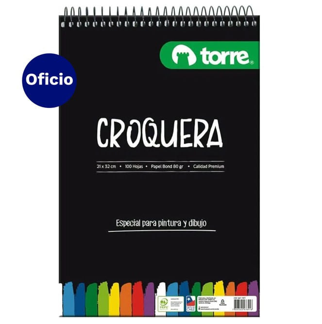 Croquera Oficio Imagia Anillado Horizontal 100 Hojas 21 X 32 Cm Torre