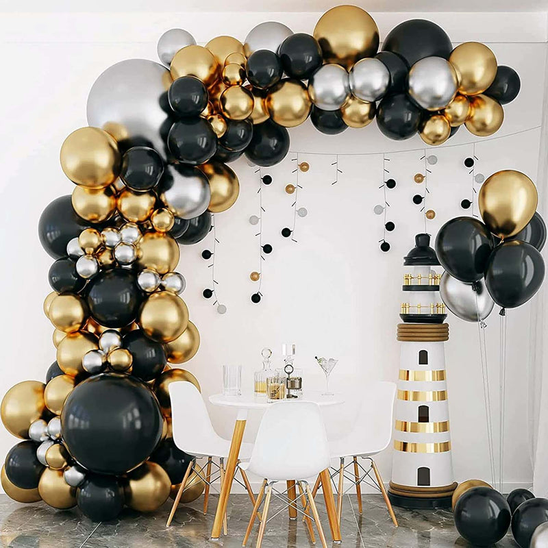 Set Decoracion Negro-Dorado 110 Globos + Accesorios Big Party SKU: 123595