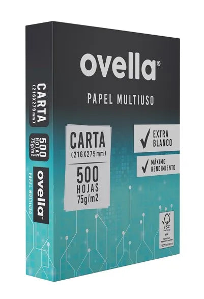 Papel Fotocopia Carta 75 Gramos 500 Hojas Ovella