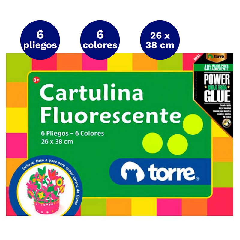 Carpeta Con  Papel Cartulina Fluorescente 6 Colores 6 Laminas Torre