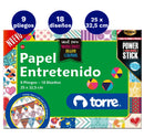 Carpeta Con  Papel Entretenido 18 Diseños 9 Pliegos Torre