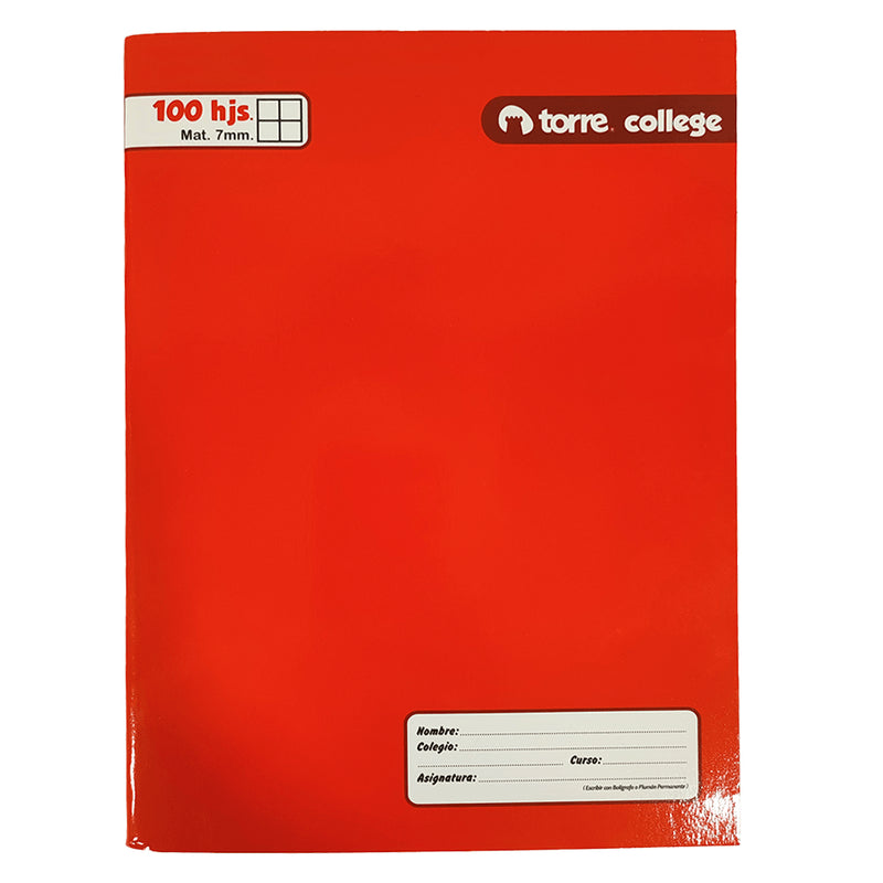 Cuaderno  College Liso Matematicas  100 Hojas 7 Mm Torre