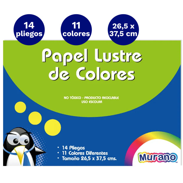 Carpeta Con  Papel Lustre 11 Colores 14 Laminas Murano