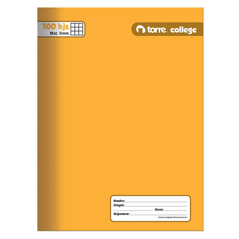 Cuaderno  College Liso Matematicas  100 Hojas 5 Mm Torre