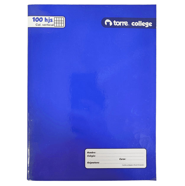 Cuaderno College Liso 100 Hojas Caligrafia Vertical  Torre