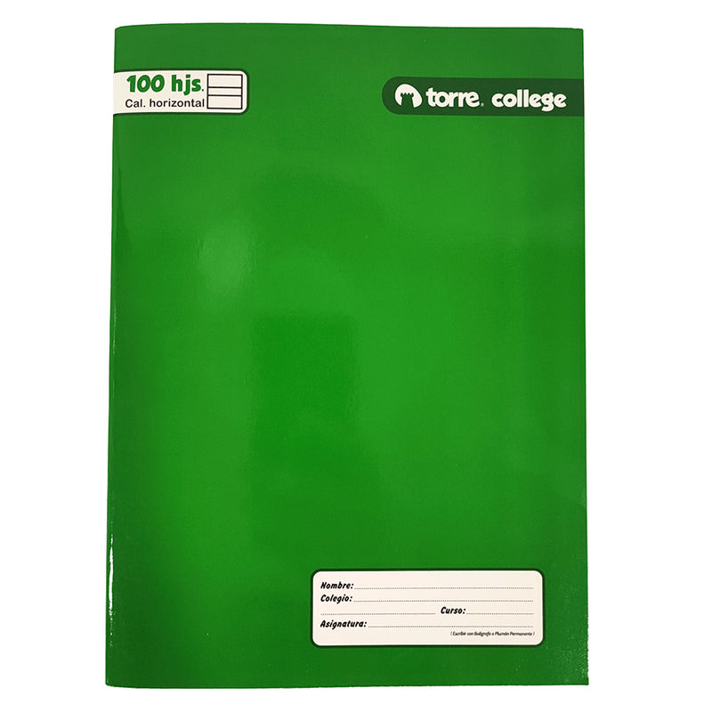 Cuaderno  College Liso Caligrafia Horizontal  100 Hojas Torre