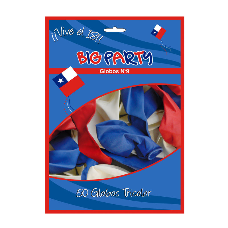 Set 50 Un Globo N9 Tricolor Big Party