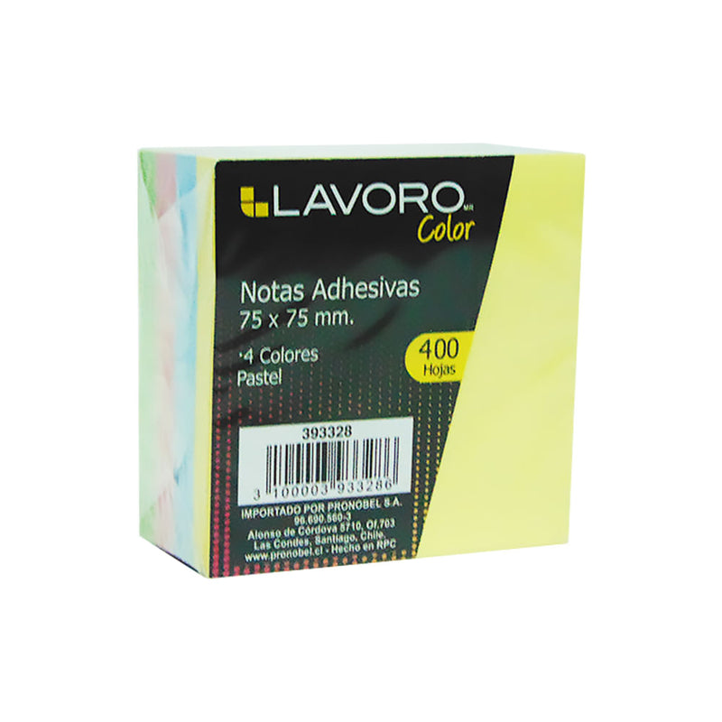 Nota Adhesiva  75 X 75 Mm  400 Hojas 4 Colores  Pastel Lavoro