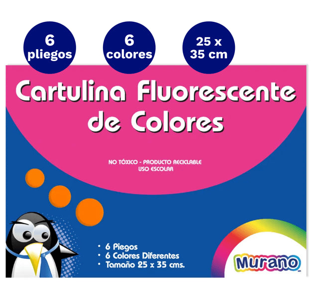 Carpeta Con Papel Cartulina Fluorescente 6 Colores 6 Laminas Murano