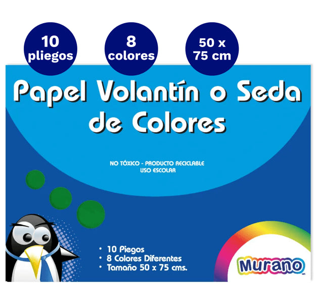 Carpeta Con  Papel Seda 8 Colores 10 Pliegos Murano