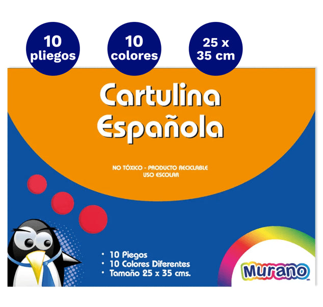 Carpeta Con  Papel Cartulina Española 10 Colores 10 Laminas Murano