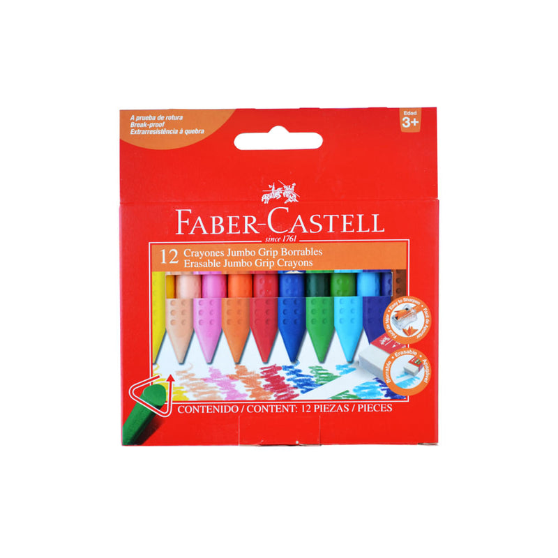 Lapices De Cera 12 Colores Jumbo Borrables Triangulares Faber Castell