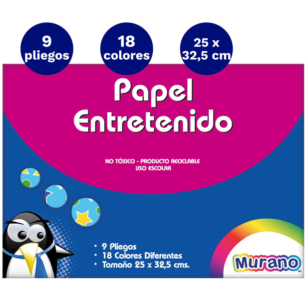 Carpeta Con  Papel Entretenido 18 Diseños  9 Pliegos  Murano