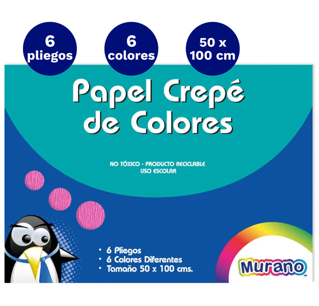 Carpeta Con  Papel Crepe 6 Hojas 6 Colores Murano