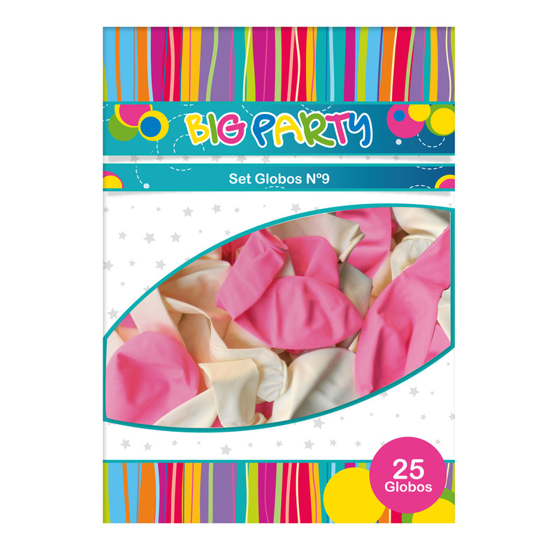 Globos Colores Blanco/Rosado 25 Unidades N°9  Big Party