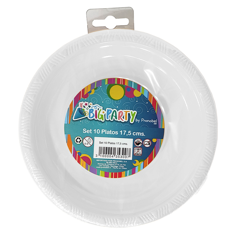 Set Platos Blancos 17,5 Cms 10 Unidades Big Party