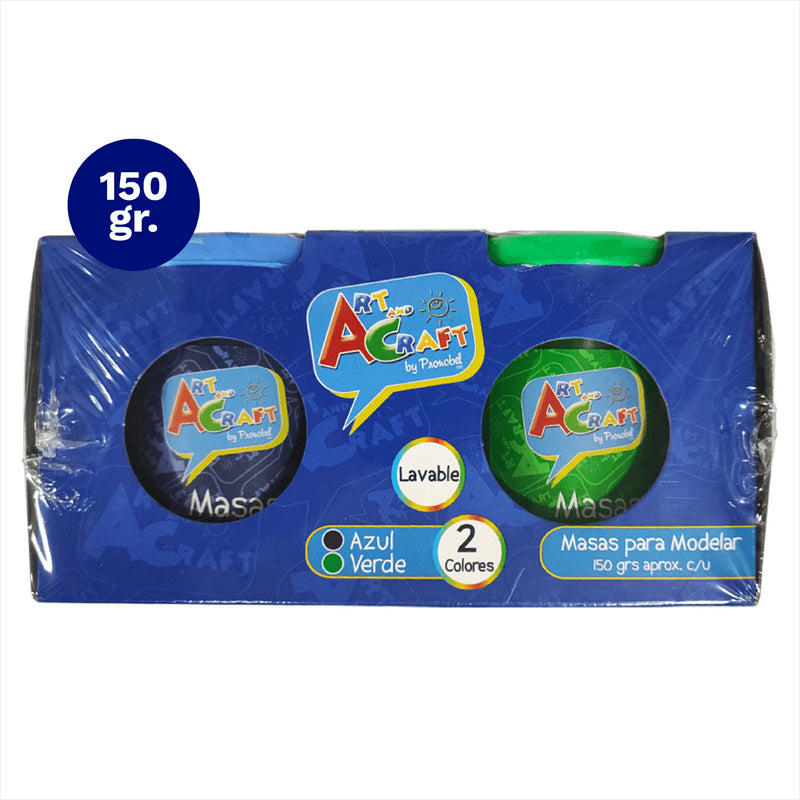 Masa Para Moldear Azul Verde 2 Pcs 150 Gramos Art & Craft