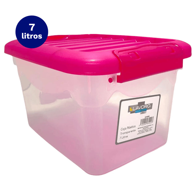 Caja Plastica Transparente 7 Lt  Tapa Colores  Surtidos Lavoro