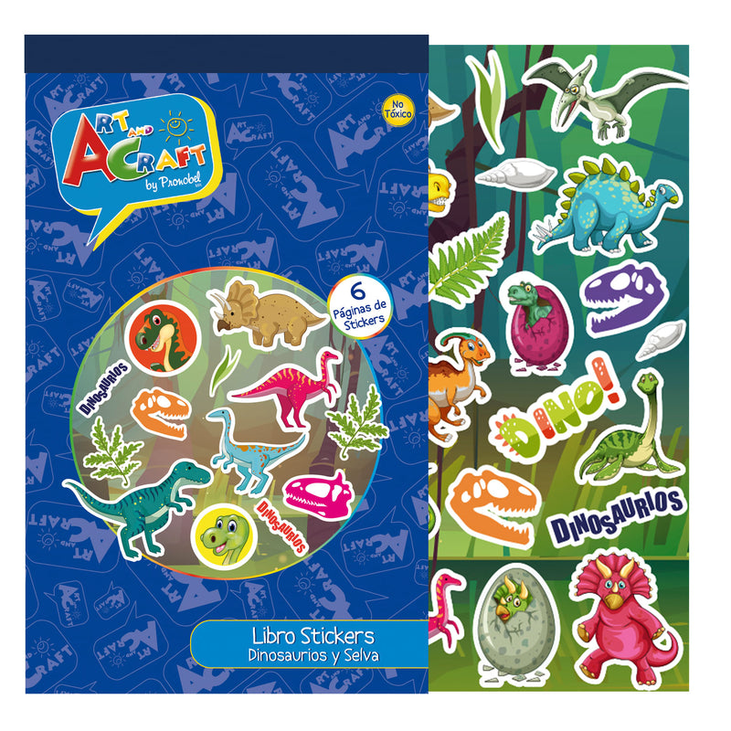 Libro Stickers 6 Paginas Dinosaurios Y Selva Art & Craftt