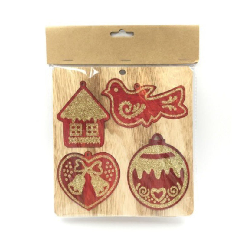 Set 4 Adorno Navidad Rojo Dorado Big Party