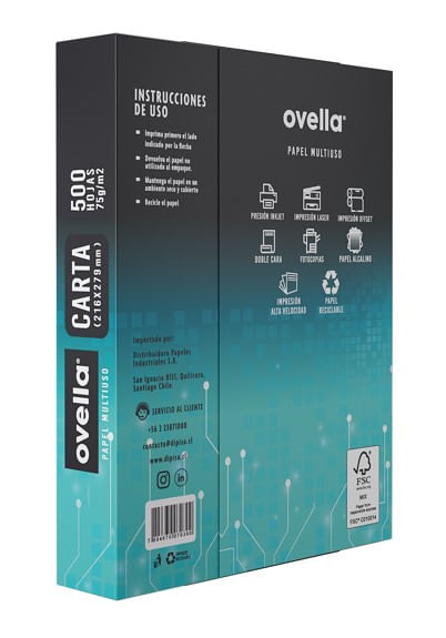 Papel Fotocopia Carta 75 Gramos 500 Hojas Ovella