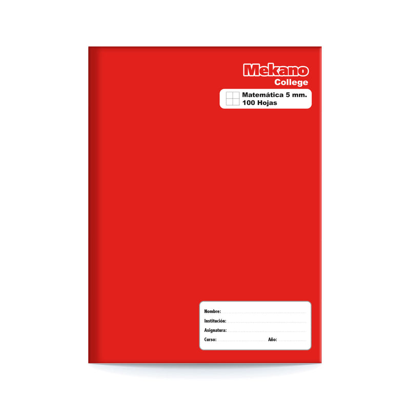 Cuaderno College Tapa Roja Matematicas 5 Mm 100 Hojas Mekano