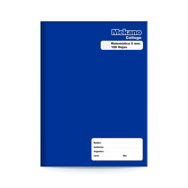 Cuaderno College Tapa Azul Matematicas 5 Mm 100 Hojas Mekano