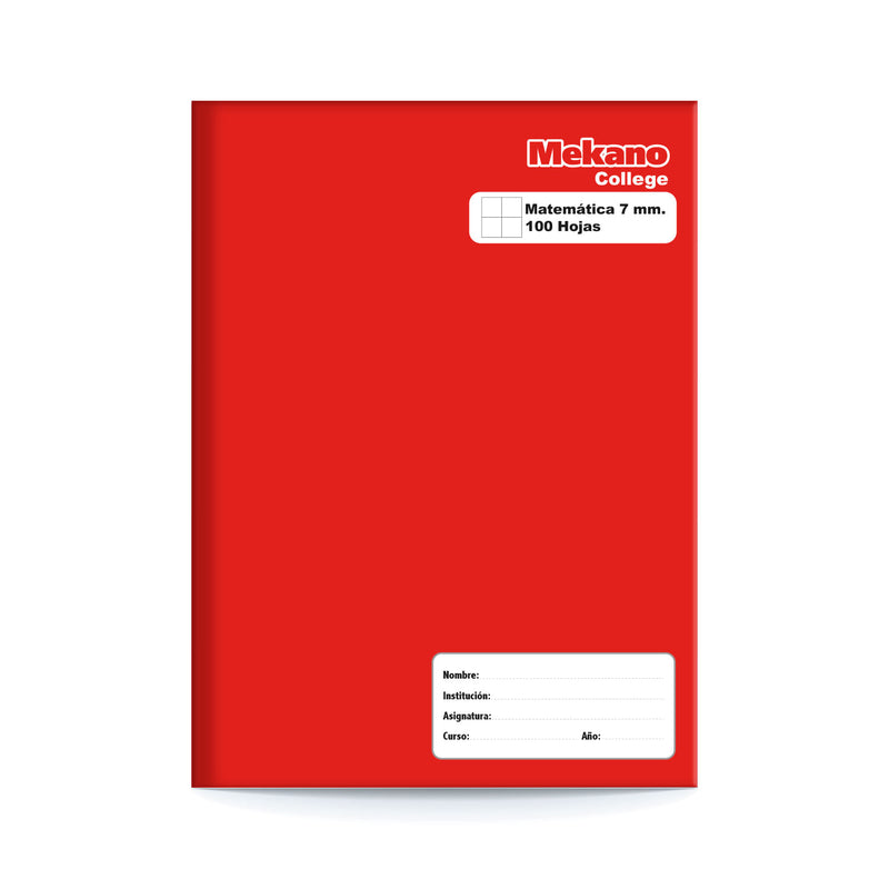 Cuaderno College Tapa Roja Matematicas 7 Mm 100 Hojas Mekano