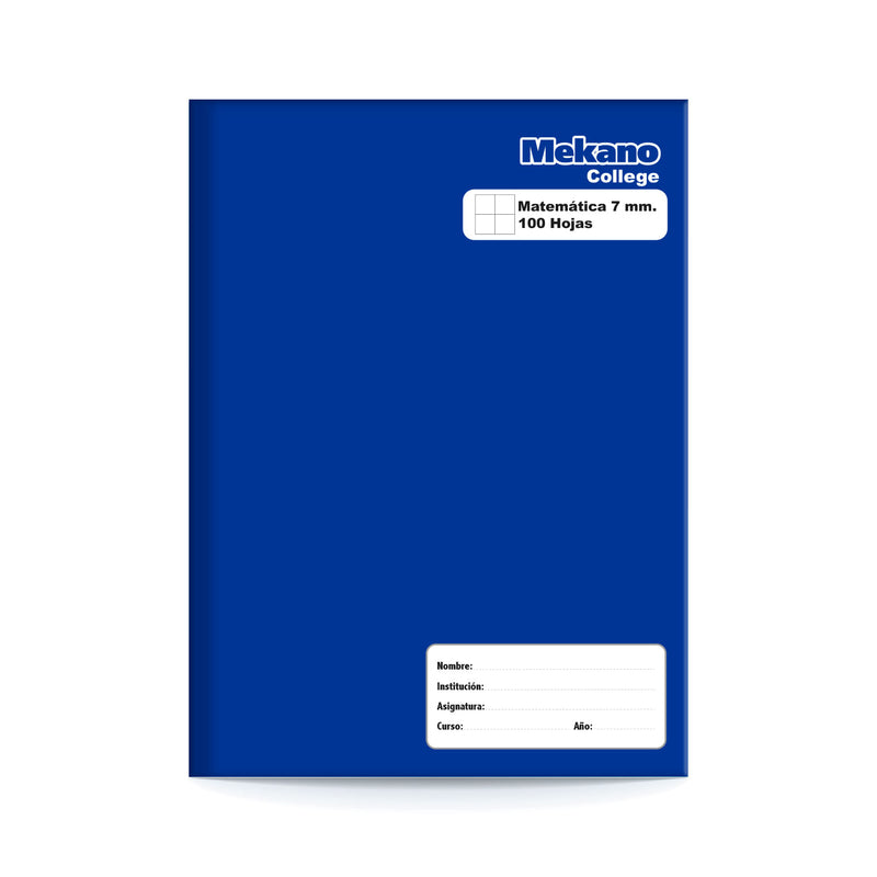 Cuaderno College Tapa Azul Matematicas 7 Mm 100 Hojas Mekano