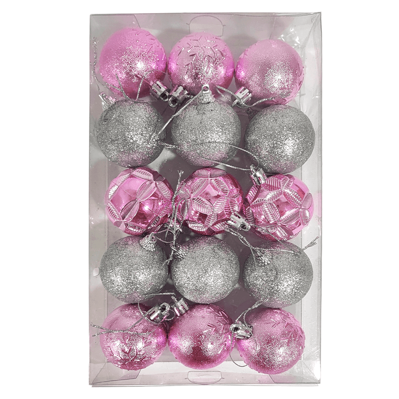 Set Esferas Rosa/Plata 15 Pcs 5 Cm Big Party