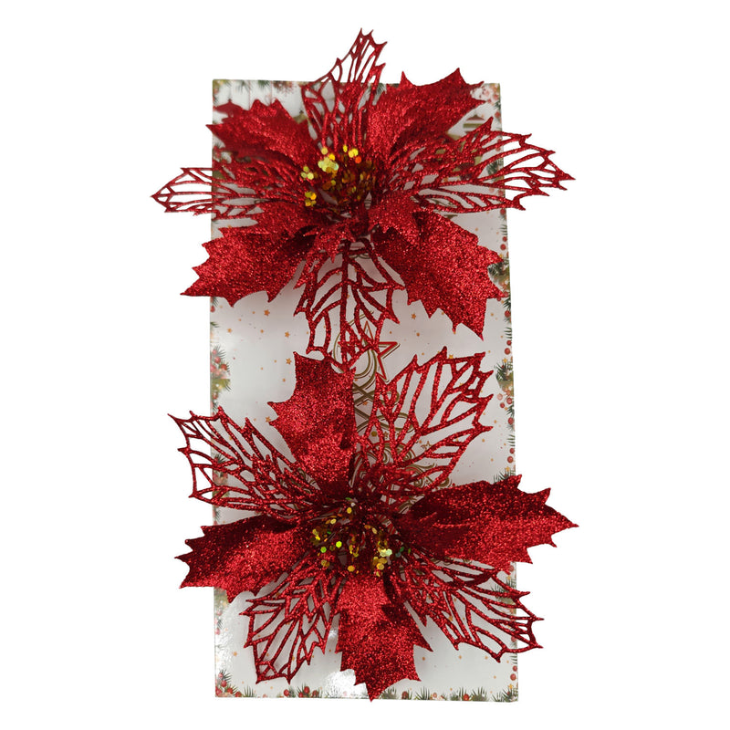 Set 2 Flores Rojas Deco Navidad Big Party